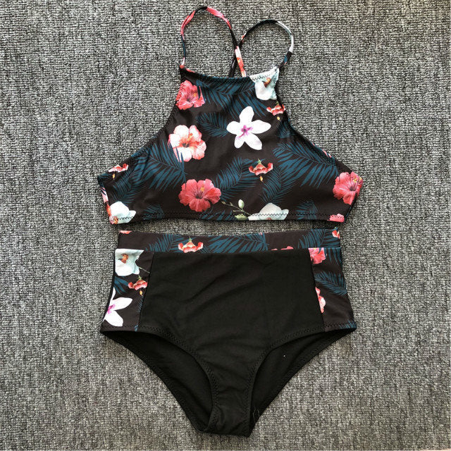 Women’s Floral Print Bikini Set – Padded Swimwear with Polyester Spandex Blend