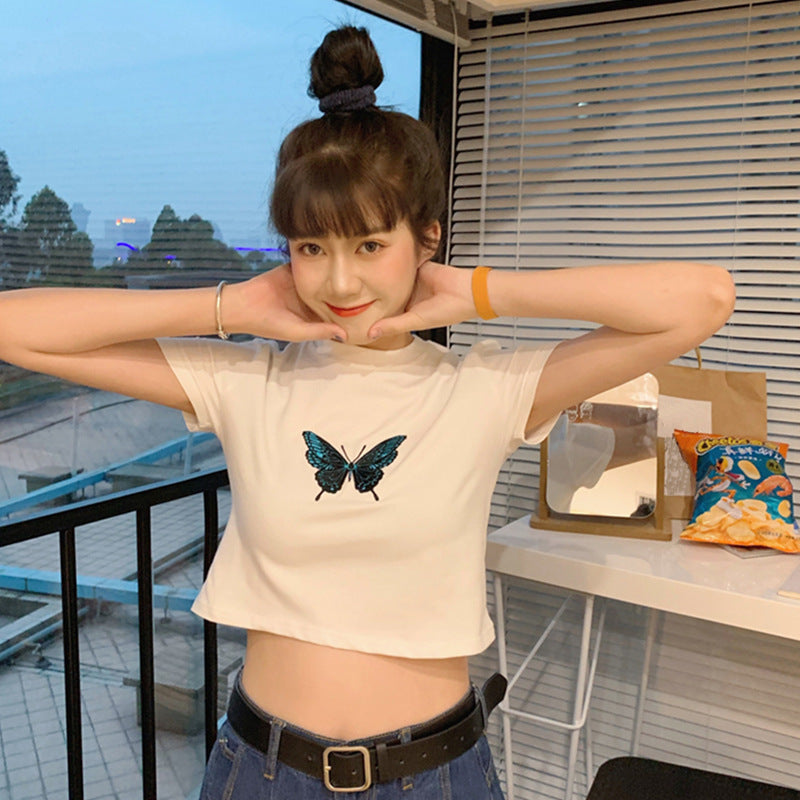 Butterfly Print Short Sleeve T-Shirt – Casual and Stylish Women's Top