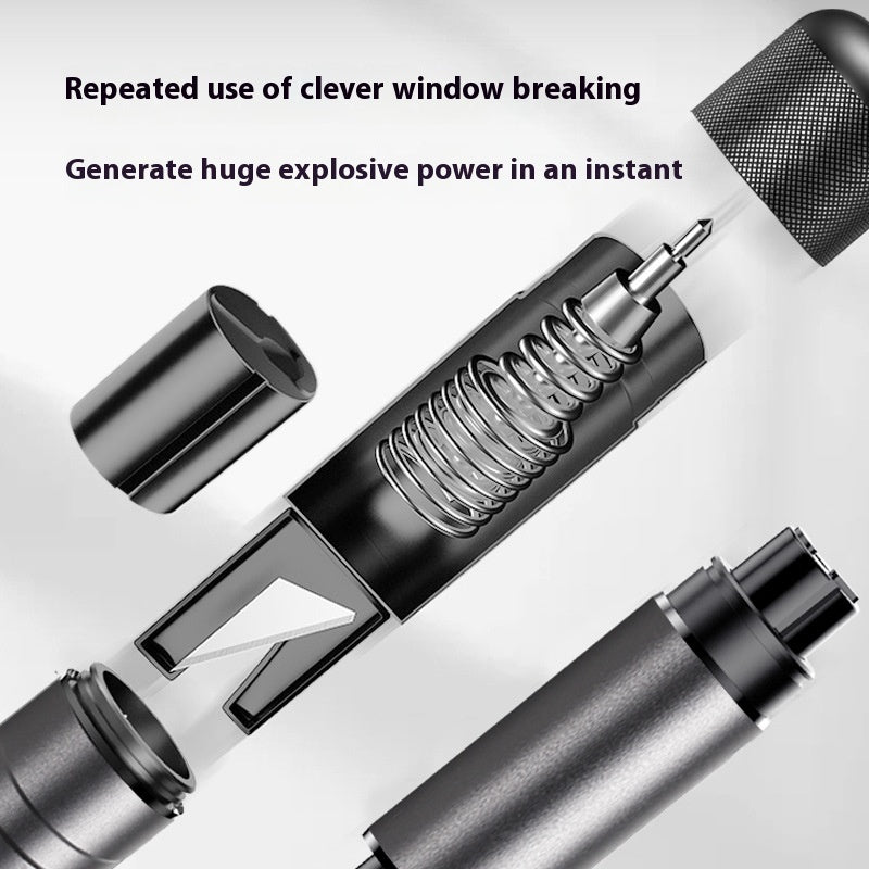 Automobile Safety Hammer with Window Breaker & Cuttable Safety Belt – Aluminum Alloy, Gun Gray