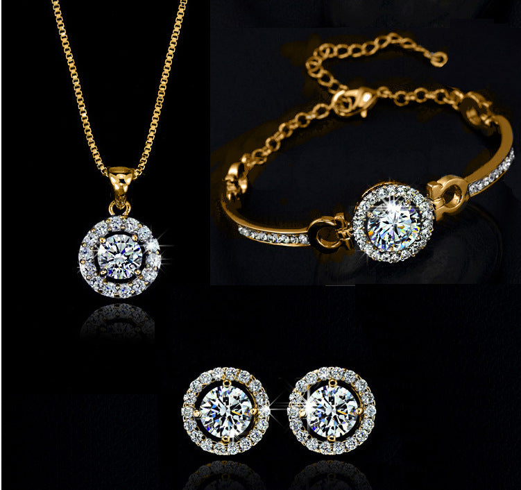 Elegant Women’s Alloy Plant and Flower Diamond-Set Earring and Collar Jewelry Set