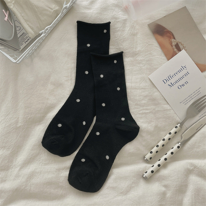 Thin Mesh Polka Dot Hollow Out Mid-Calf Socks Breathable