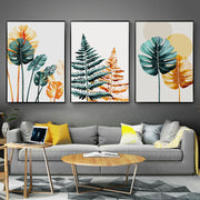Tropical Plant Wall Art – Simple Green & Gold Leaf Oil Painting Canvas Decor