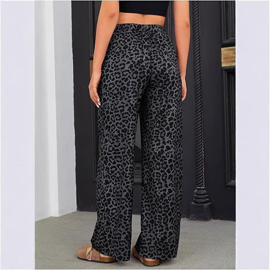 Women's Leopard Print Elastic High Waist Trousers