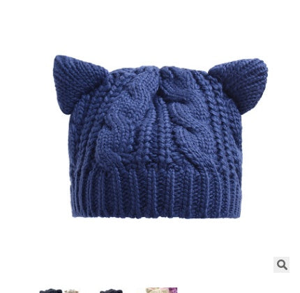 Cute Devil Horns Cat Ears Crochet Knit Beanie for Women