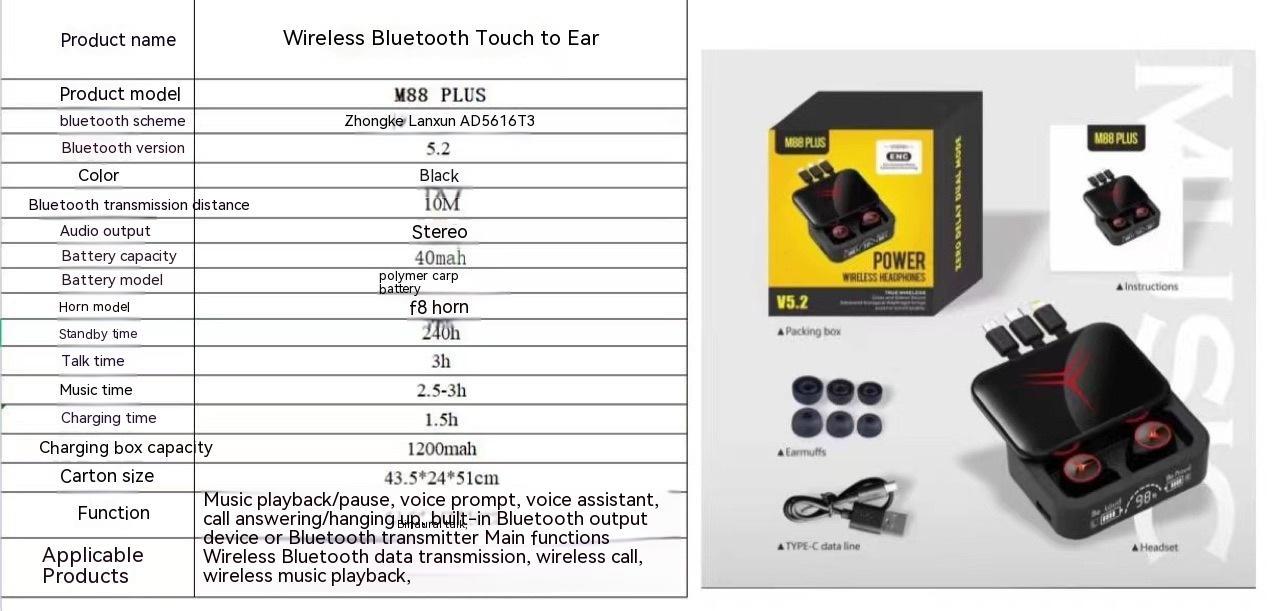 Bluetooth Headset Ultra-long Life Battery Large Power M88 PLUS Bluetooth Headset