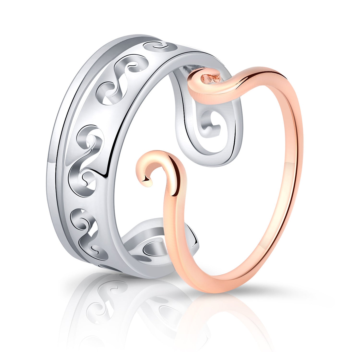 Elegant Crown-Shaped Moissanite Electroplated Copper Couple Rings Set