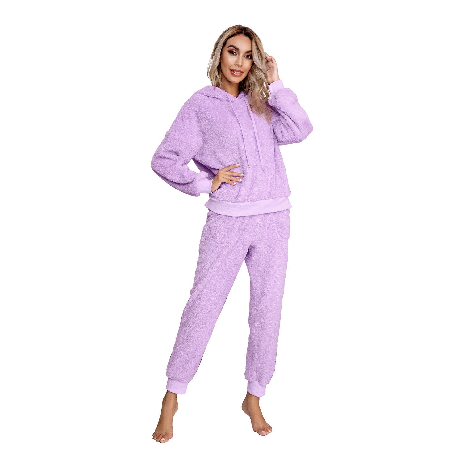 Womens Hooded Double Faced Fleece Sweater Knitwear Relaxed