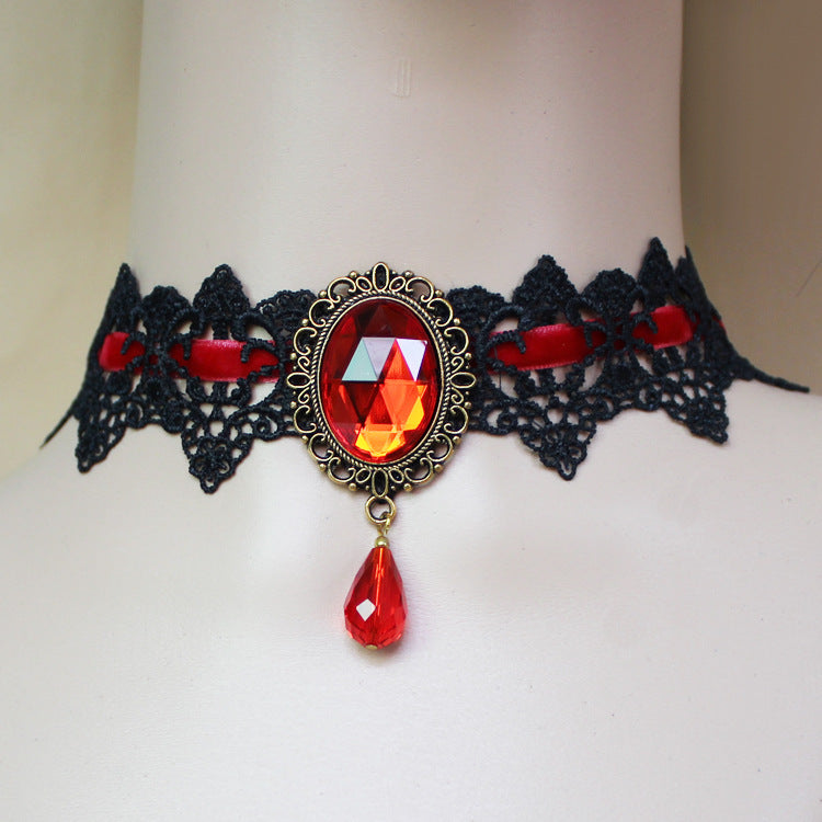 Gothic Jewelry Red Bat Halloween Necklace Lace Choker Necklace For Women Nightmare Before Christmas Black Layered Necklace