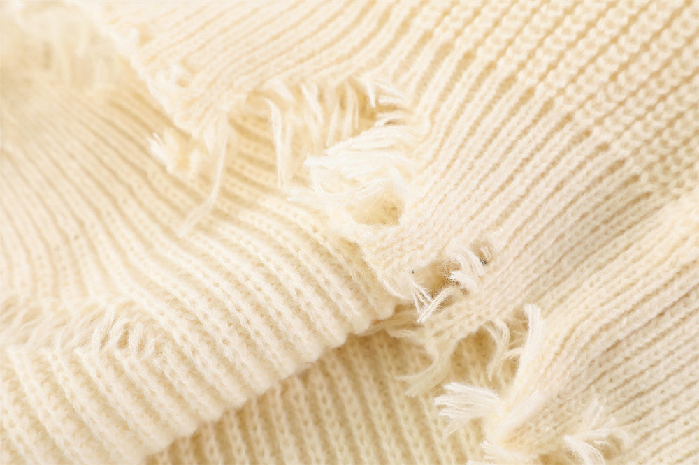 Ripped Solid Color Pullover Sweater Men