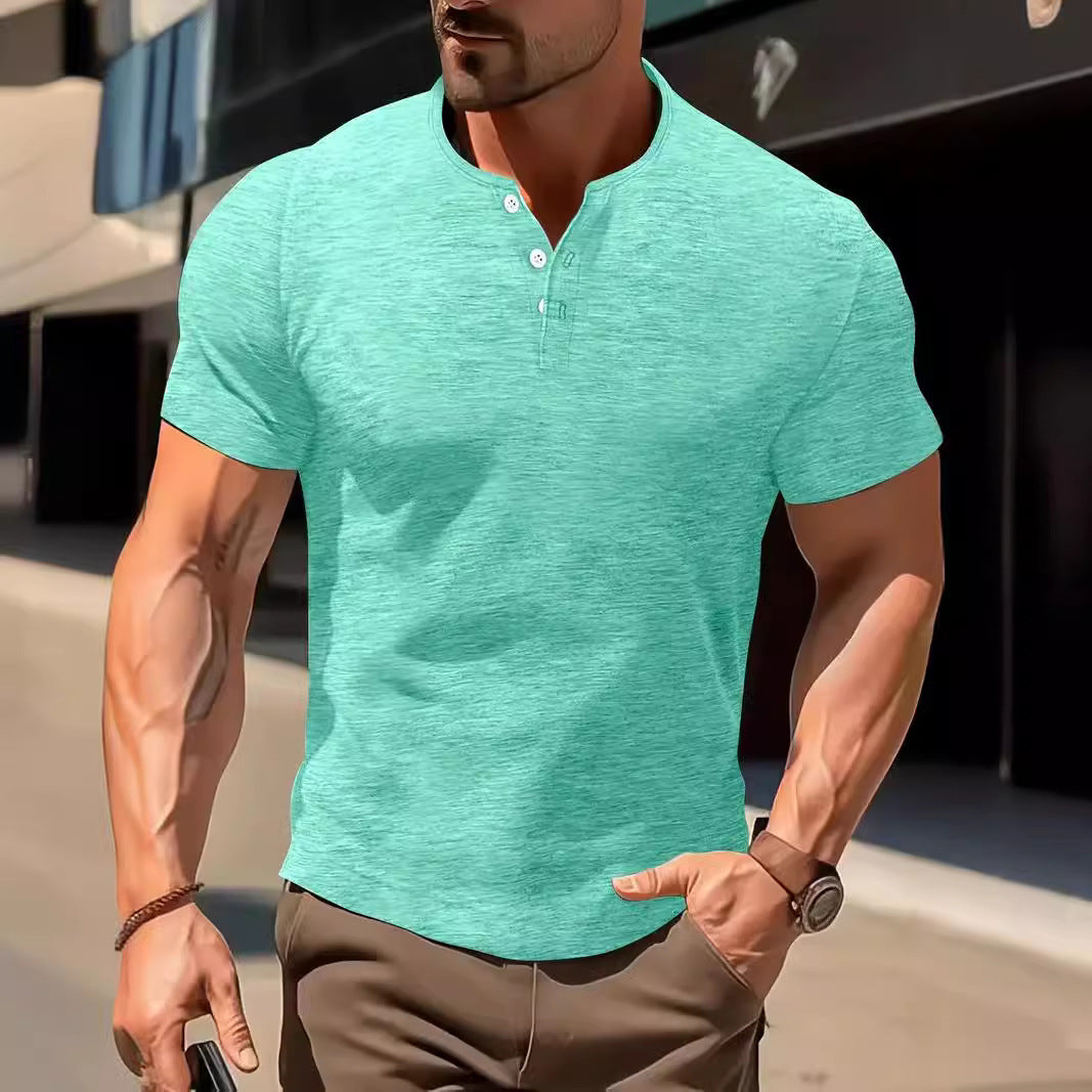 Men's Slim Fit Short-Sleeve Solid Color Shirt Polyester
