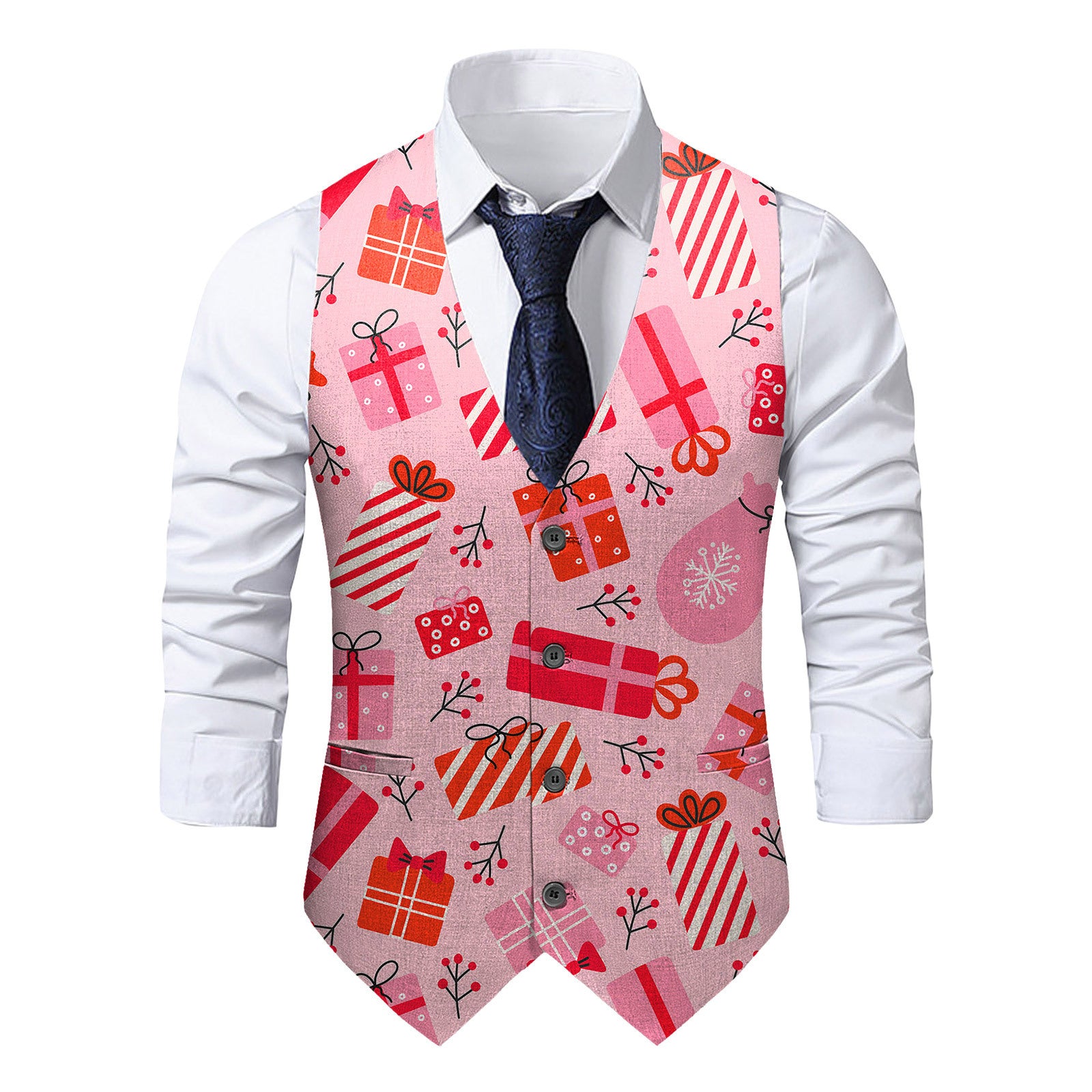 Slim-fit Youth Single-breasted Printed Vest