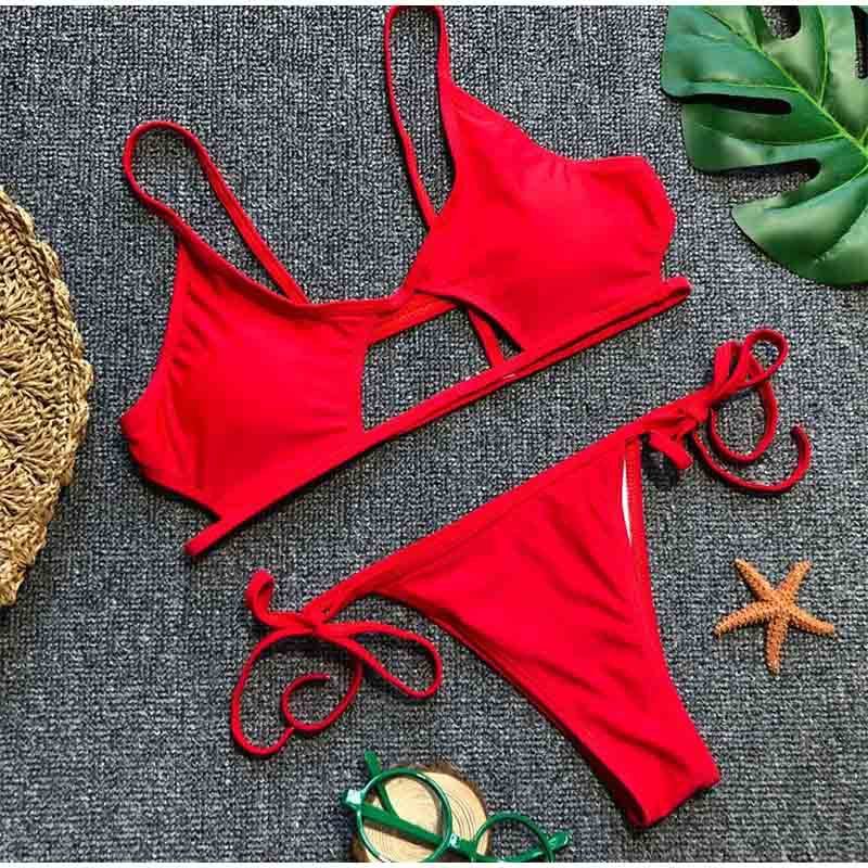 Women’s Polyester Spandex Bikini Set – Sexy Solid Color Swimwear