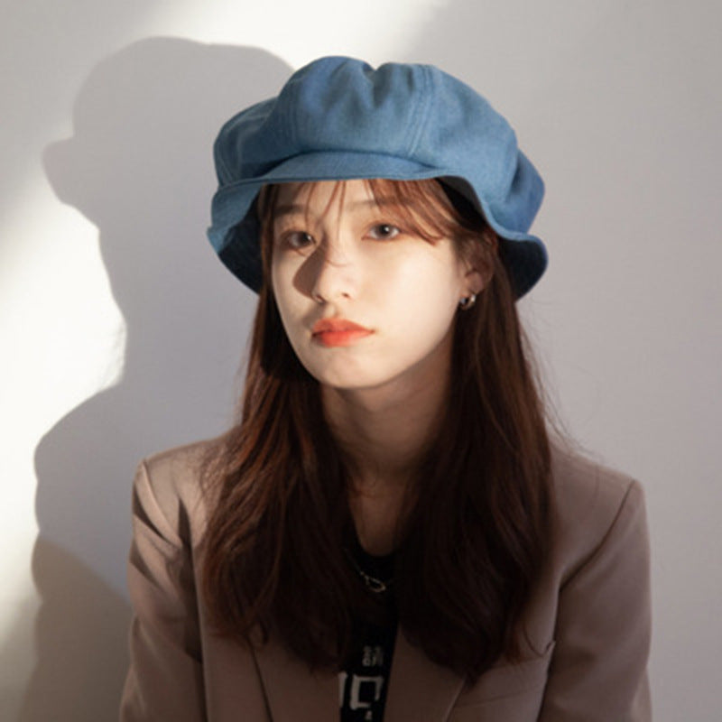 Designer Large Dome Cotton Bucket Hat in Japanese Lazy Style for Women
