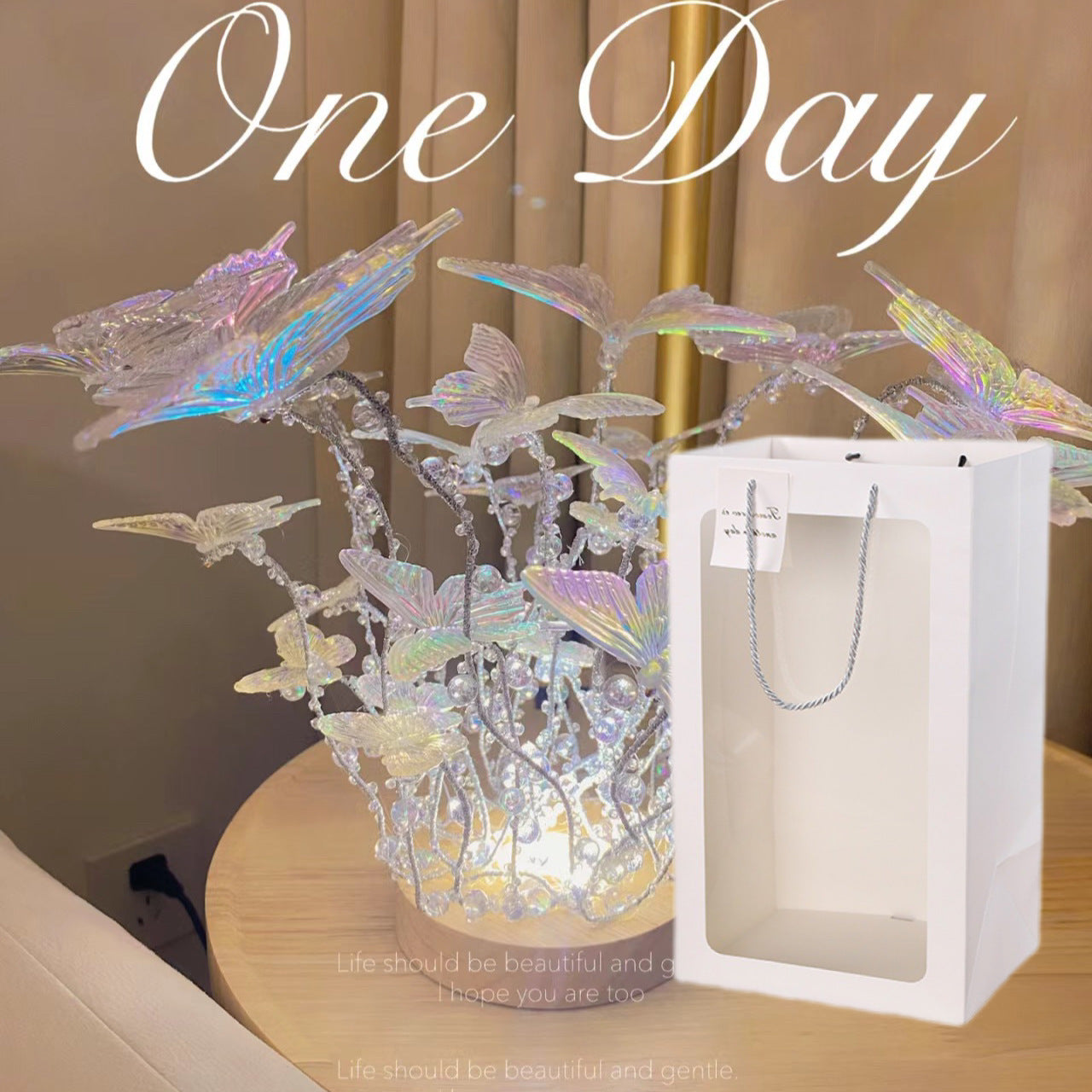 Handmade Diy Butterfly Crystal Small Night Lamp Bedside Ambience Light