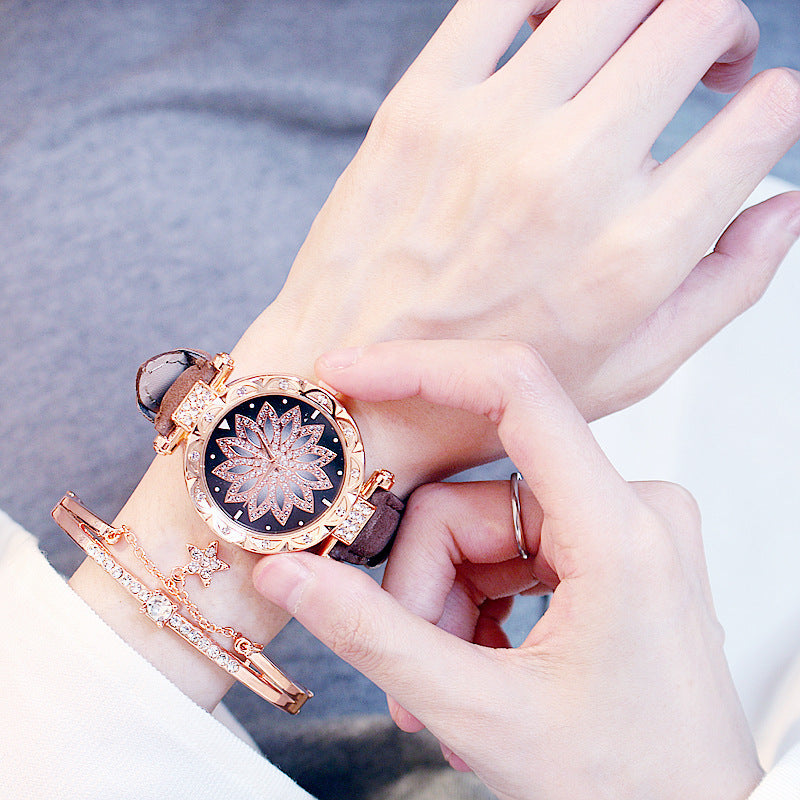 Casual Rotating Ladies Quartz Watch with Stainless Steel Strap