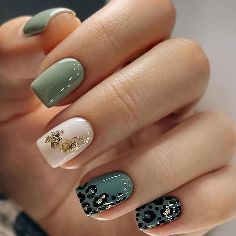 Green Leopard Print Fashion Gold Foil Nail Sticker