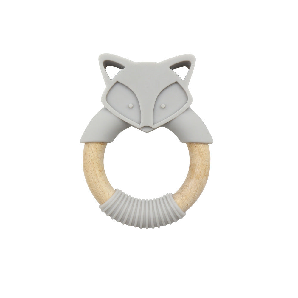 Unisex Fox Teether Ring Beech Wood And Silicone Kids Toy