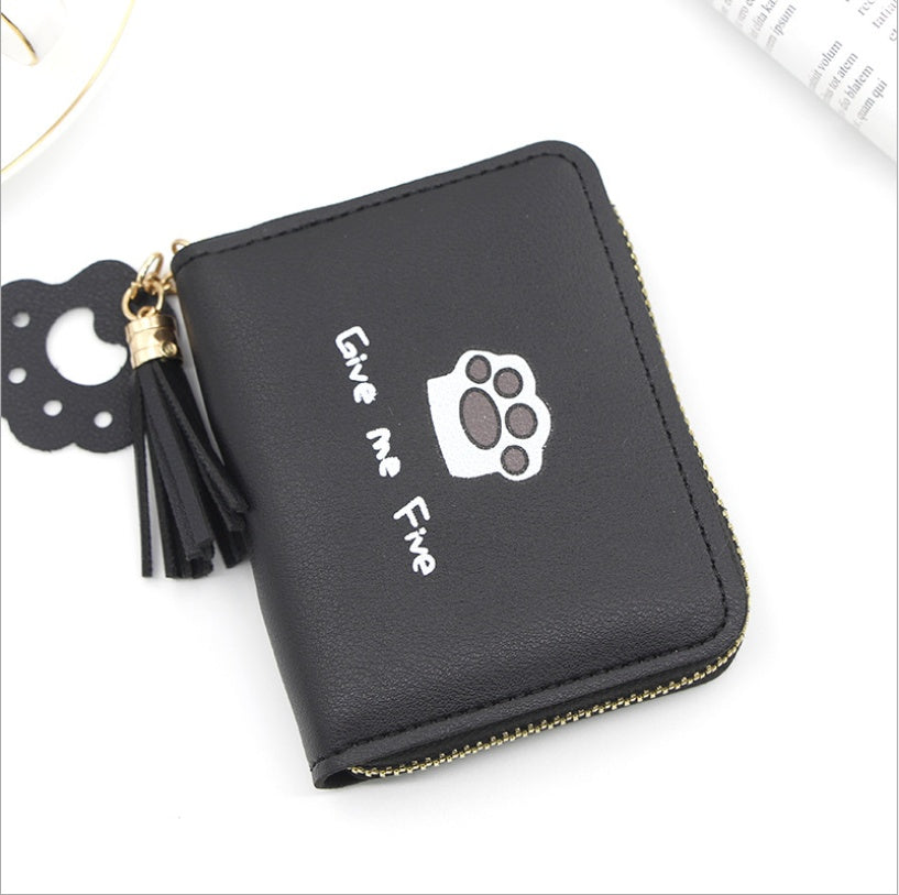 Slim PU Leather Cat Pattern Card Wallet Women Chic