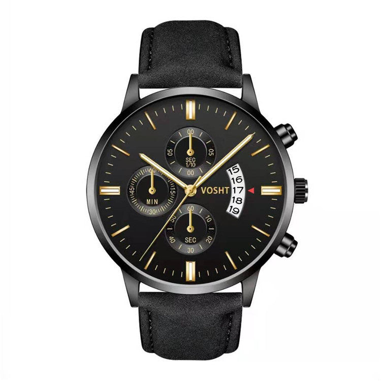Men’s Business Quartz Watch – Three-Eye Design with Calendar