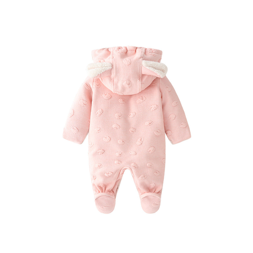 Thickened Cotton Blend Baby Romper – Long Sleeve Korean Style with Dark Buckle
