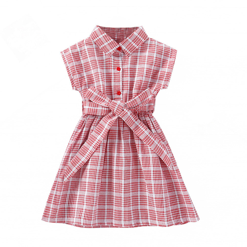 Girls Plaid Western Princess Dress Cotton Red Regular Fit