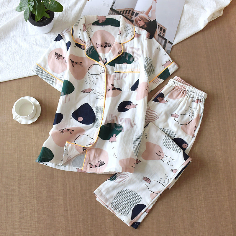 Pure Cotton Short Sleeved Pants, Gauze Home Clothing Set