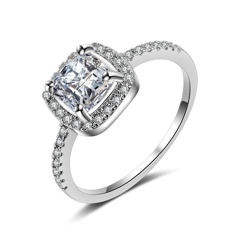 Women's White Copper Ring Elegant Cubic Zircon 7mm Stone