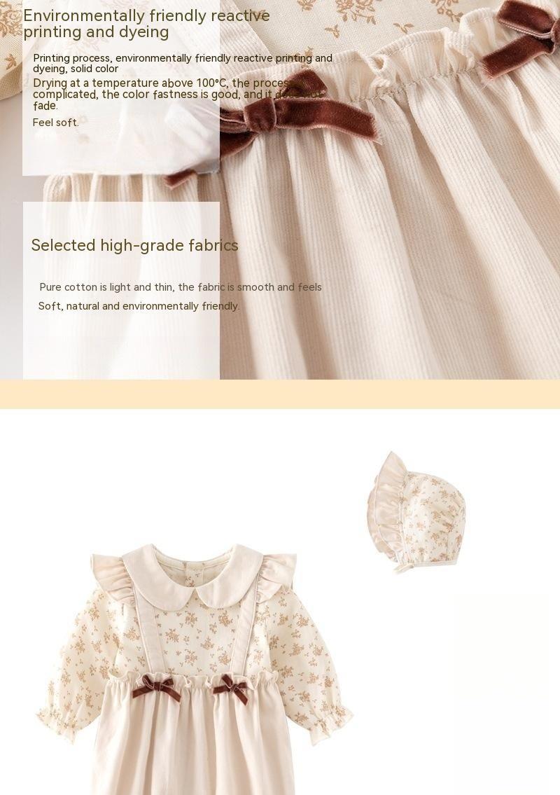 Baby Spring and Autumn Romper – Cute Lady Onesie Jumpsuit with Fake Two-Piece Design for Infant Girls (Hundred Days Outfit)