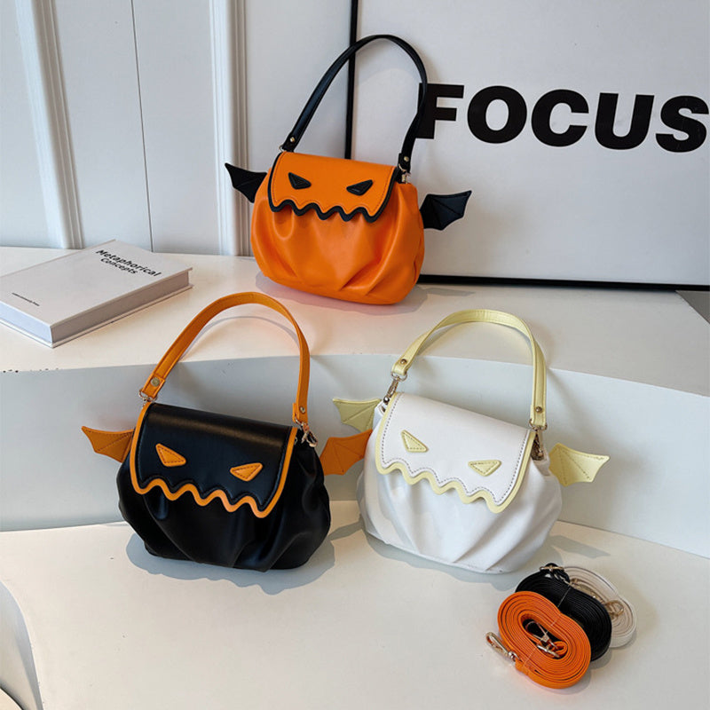 Halloween Pumpkin Crossbody Bag – Funny Cartoon Shoulder Purse with Small Wings