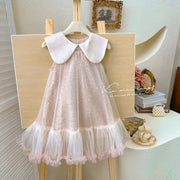 Girls Princess Bow Dress Short Sleeve Slim Polyester Blend