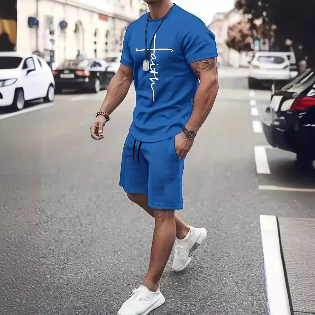 Unisex Round Neck Short Sleeve 3D Print Polyester Set