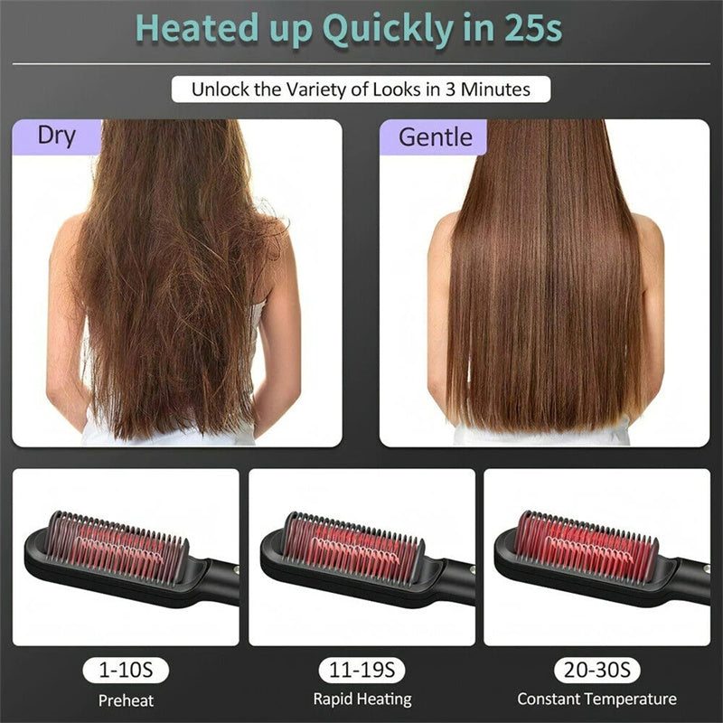 2-in-1 Hair Straightener & Hot Comb – Dual-Purpose Negative Ion Electric Curling Brush