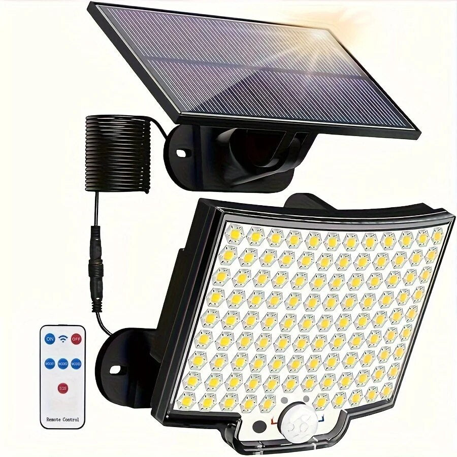 106LED Split Solar Light Outdoor Waterproof With Motion Sensor Floodlight Remote Control 3 Modes For Patio Garage