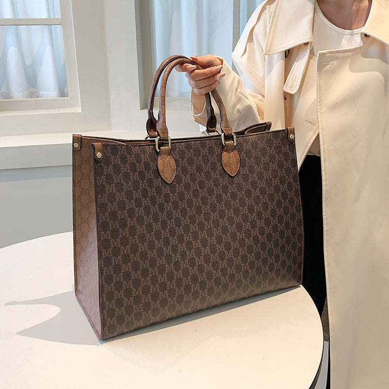 Women's Retro Tote Bag PU Leather Letter Print Capacity