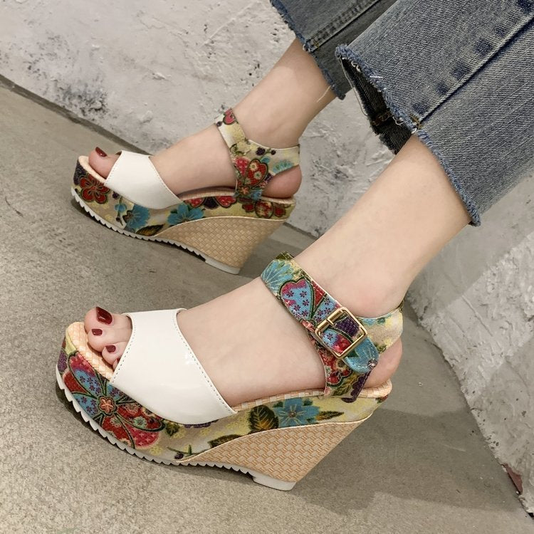 Women's Peep Toe Buckle PU Roman Sandals High Heel