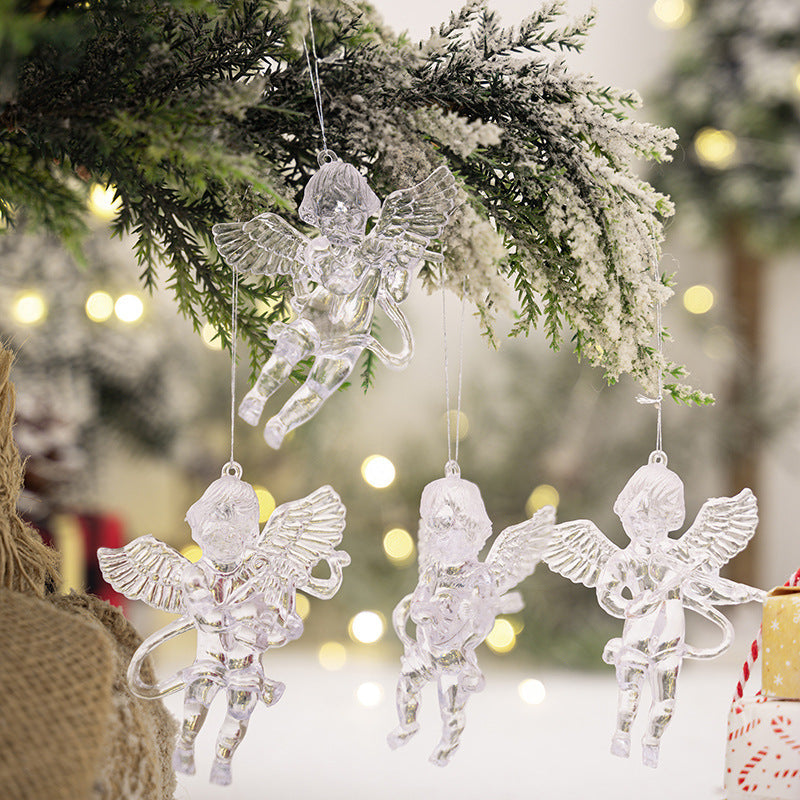 4pc Christmas Decorations Pendant Transparent Acrylic Angel