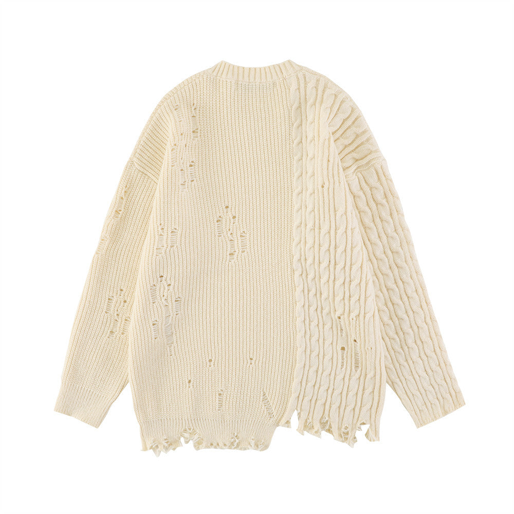 Ripped Solid Color Pullover Sweater Men