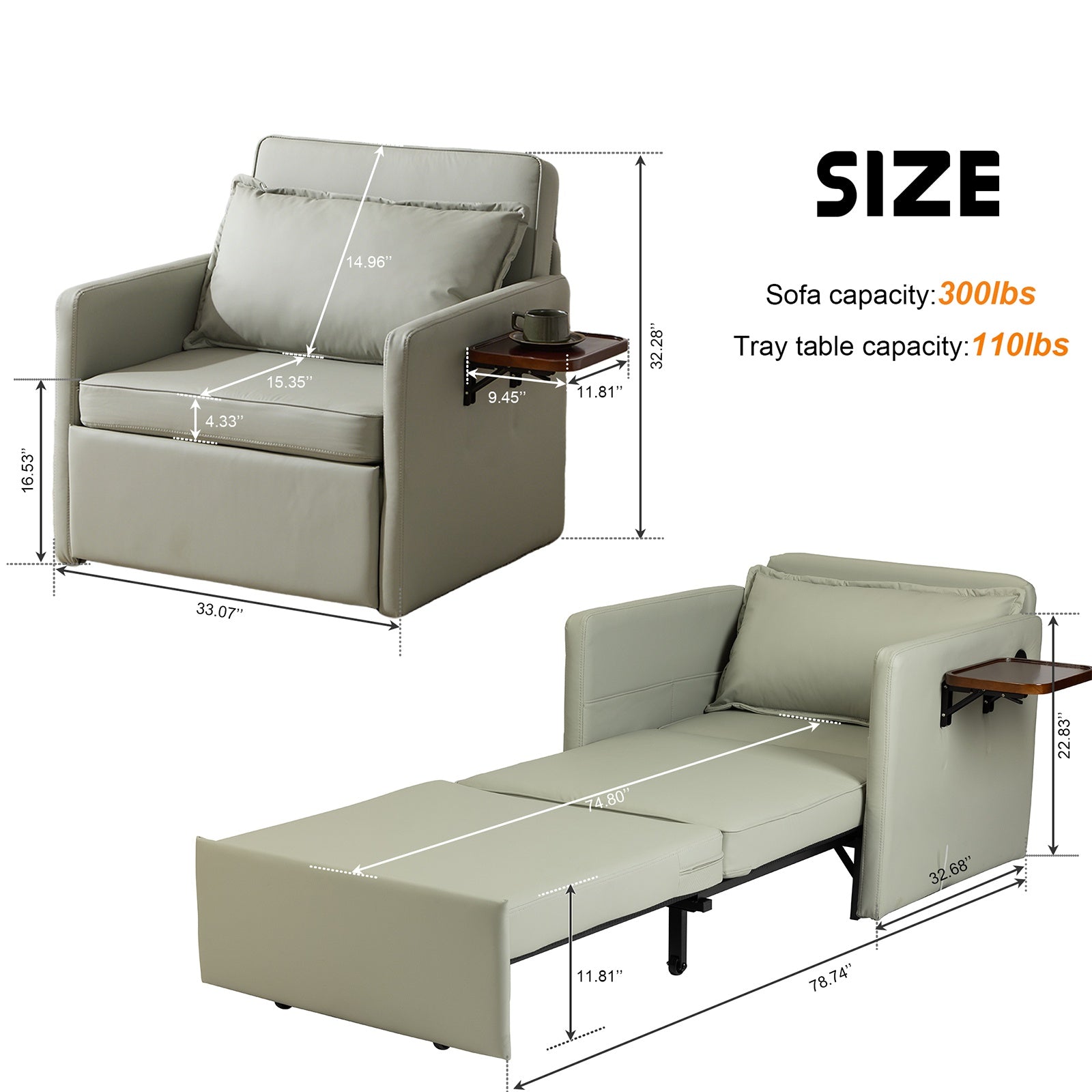 Adult Sleeper Chair Bed, 3-in-1 Convertible Sofa Chair Bed Pull-out Sofa Bed