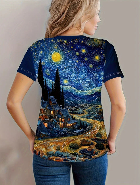 European And American Butterfly Print Crew Neck T-shirt Top Bottoming Shirt For Women