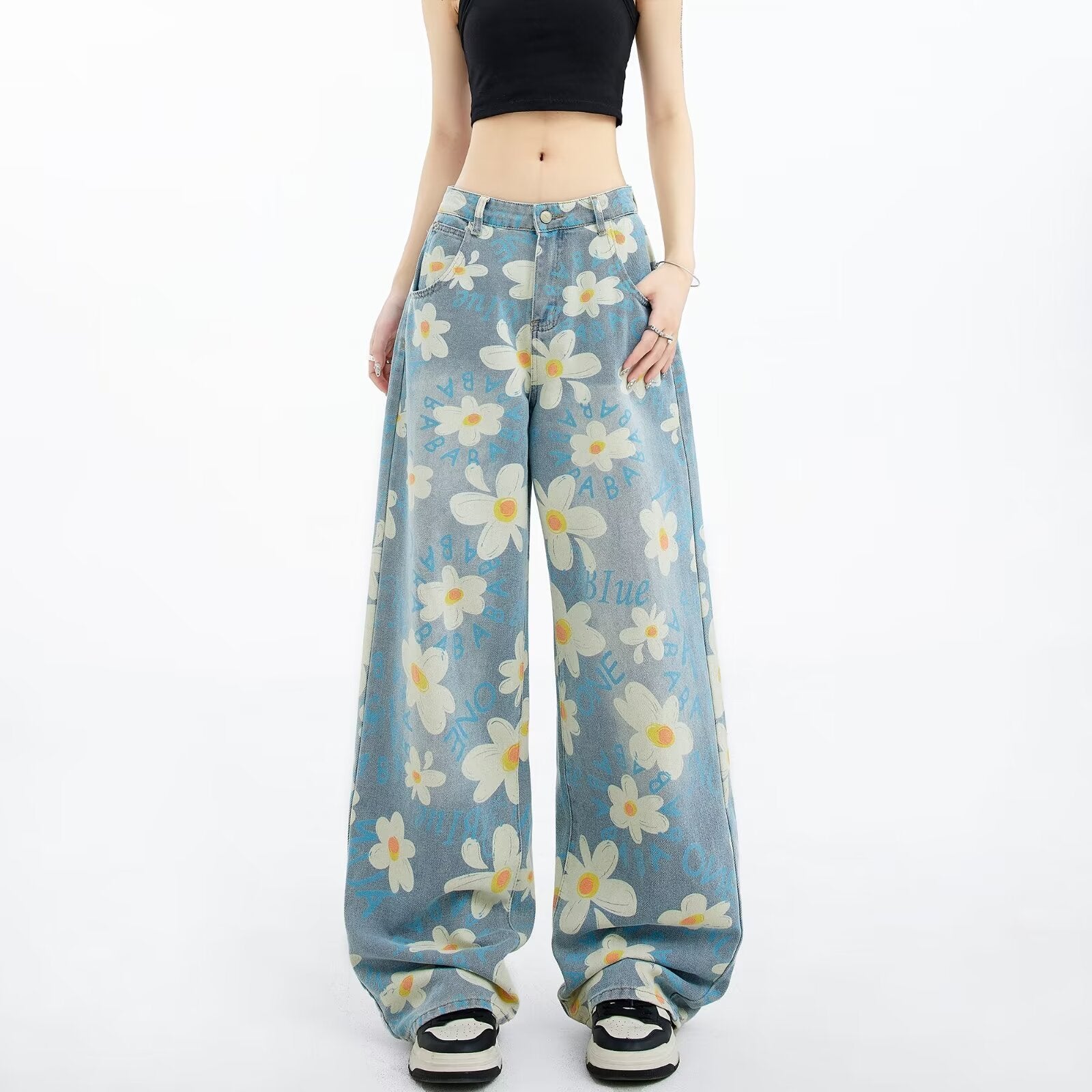High Waist Wide Leg Casual Polyester Trousers – Women’s Loose Fit Non-Iron Pants