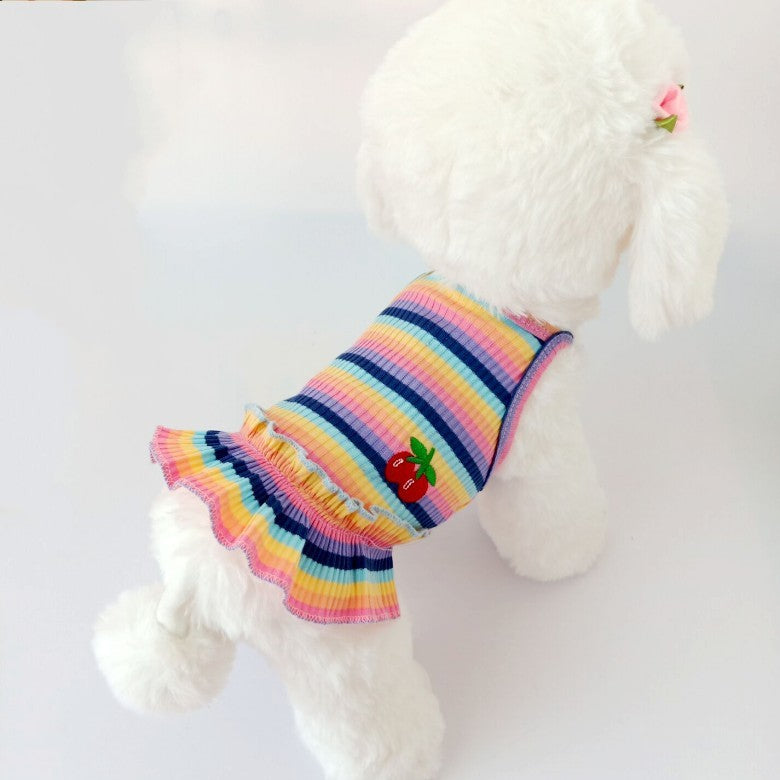 Pet Color Striped Cherry Princess Dress