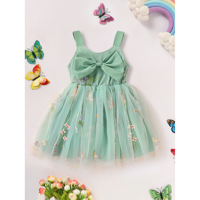 Toddler Girls Sleeveless Floral Tulle Bowknot Sundress