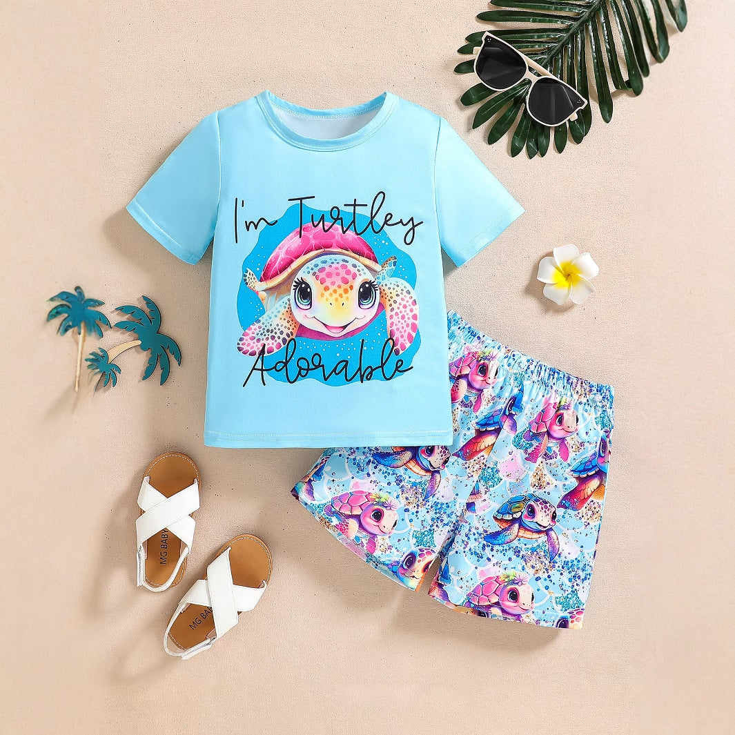 Girls' Short-sleeved T-shirt Animal Shorts Suit