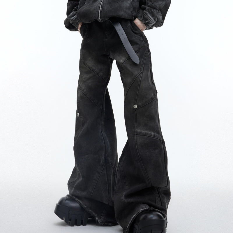 Distressed Padded Shoulder Hooded Denim Jacket Suit Metal Embellished Jeans