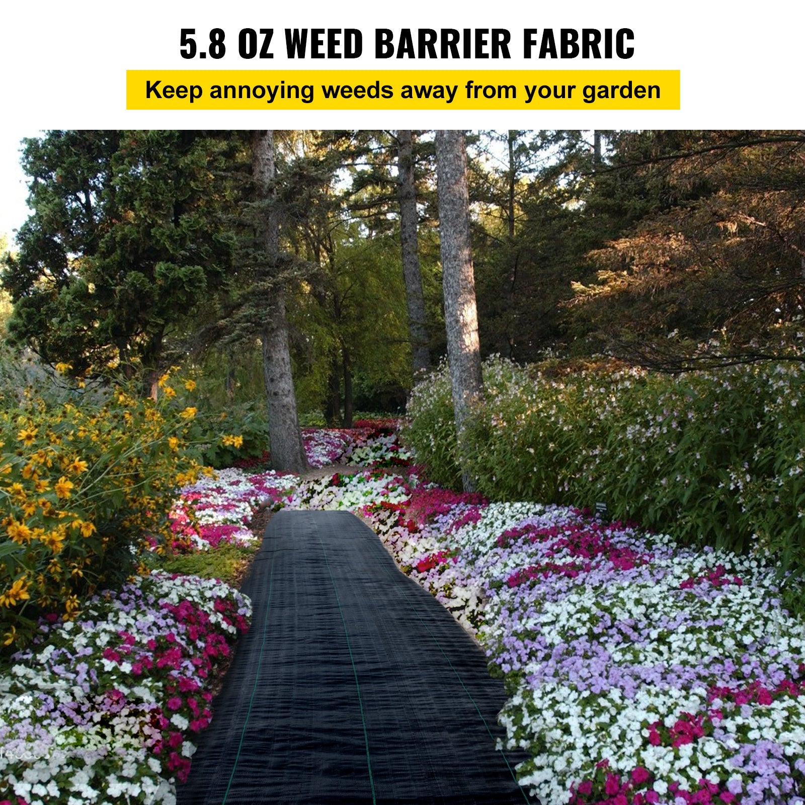 VEVOR Garden Weed Barrier Fabric, 5.8 OZ Heavy Duty Landscape Fabric,Weed Block Control For Garden Ground Cover, Woven Geotextile Fabric For Landscaping, Gardening, Underlayment, Black