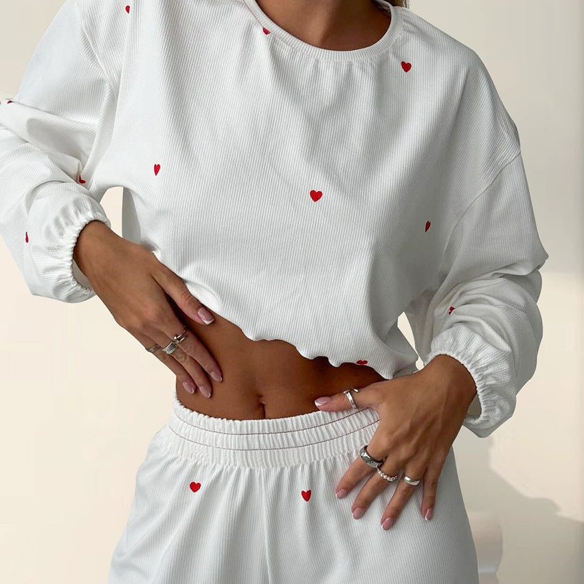 Womens Pullover Knitted Polyester Heart Print Homewear