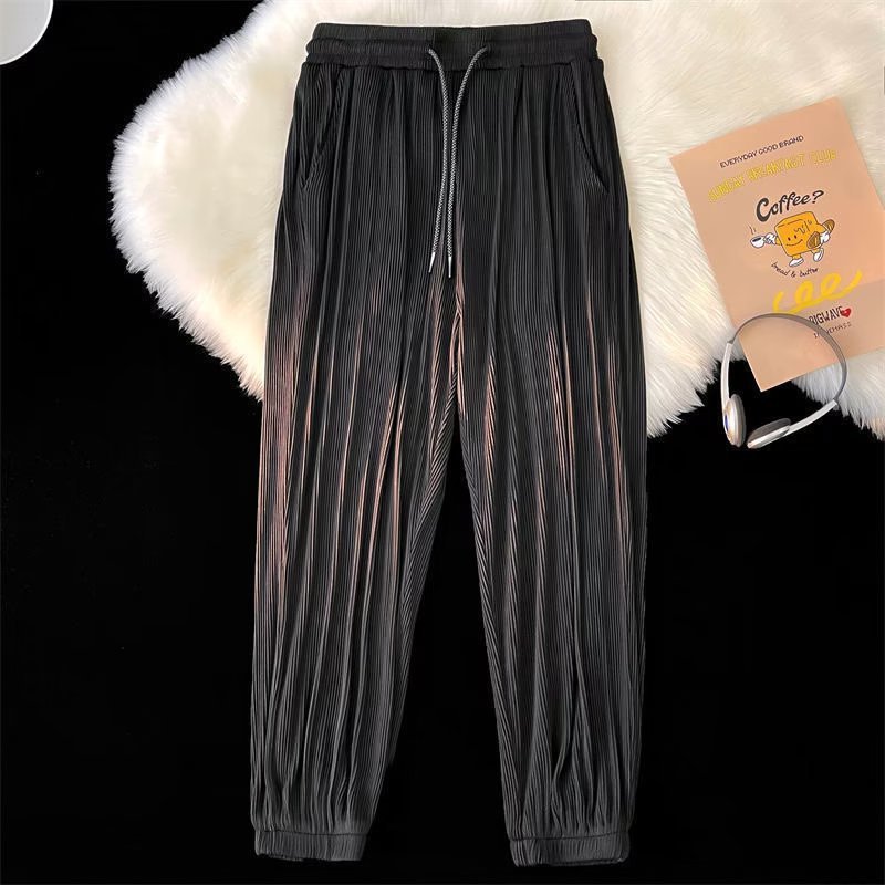 Men’s Ice Silk Casual Pants – Ankle-Tied Loose Fit Sports Trousers
