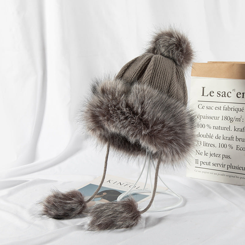 All-match Cute Woolen Knitted Ear Caps Plus Velvet Thick Winter