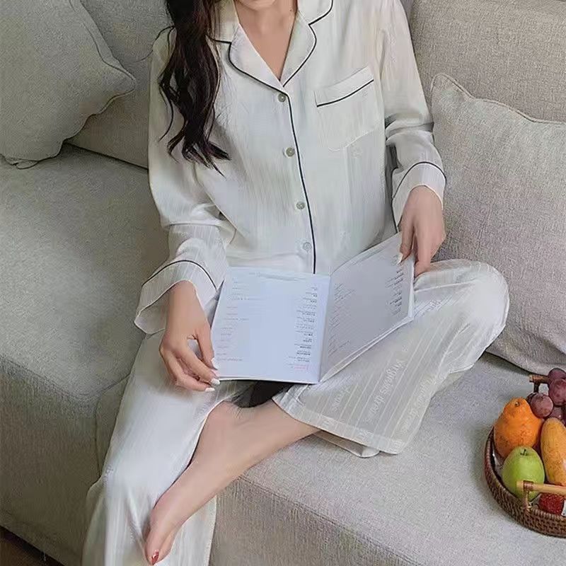 Women's Fashion Jacquard Plaid Ice Silk Home Wear Suit