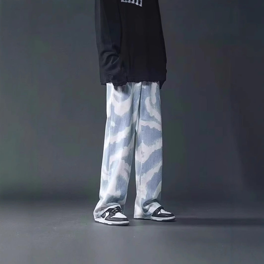 High Street Tie-Dye Graffiti Pants – Men’s Wide-Leg Streetwear Trousers